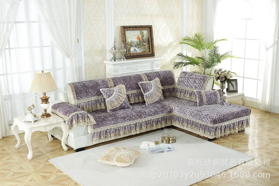 New Model European-style Thick Diamond Velvet Sofa Cover Four Season Universal Anti Slip And Dustproof Solid Color Sofa Cushion