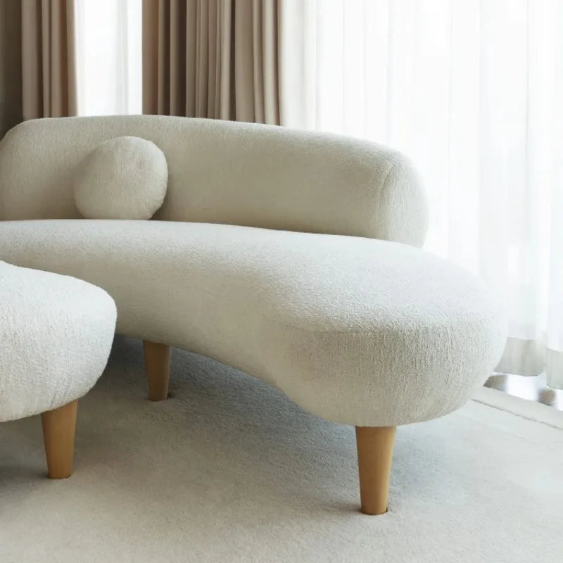 Italian minimalist white cashmere fabric Nordic light luxury small apartment curved sofa