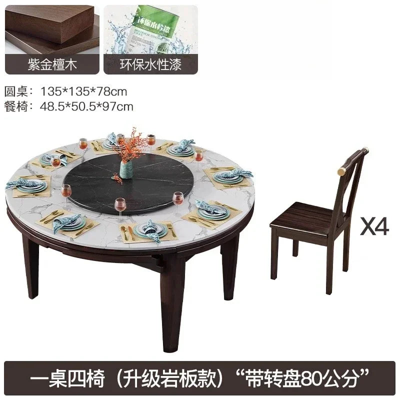 AB rock slab folding dining table telescopic combination purple gold sandalwood small apartment household round dining table