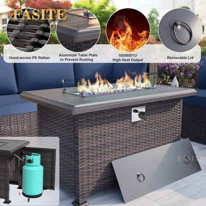 13-Piece Patio Furniture Set with 2 Swivel Chairs Gas Fire Pit Patio Conversation Set with 10 Cushions Outdoor Furniture Set