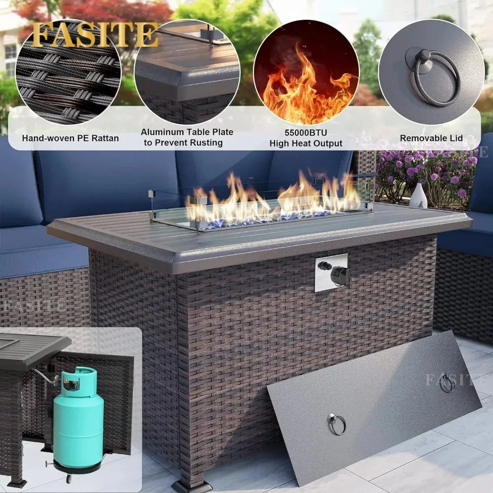 13-Piece Patio Furniture Set with 2 Swivel Chairs Gas Fire Pit Patio Conversation Set with 10 Cushions Outdoor Furniture Set