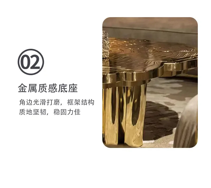 Italian light luxury round coffee table high-end villa living room stainless steel heterosexual etching