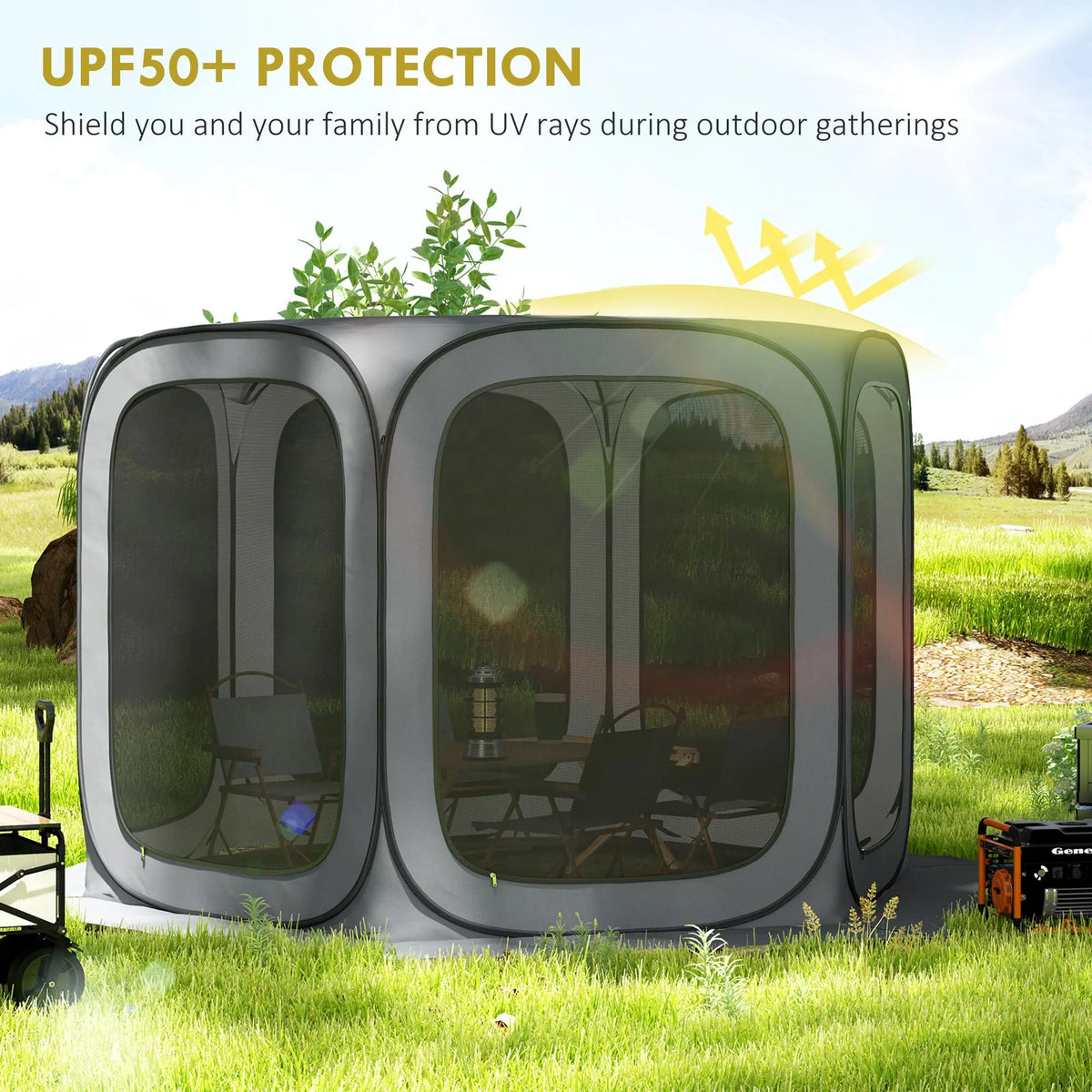 11 x 11ft Pop Up Screen Tent, UPF50+ Portable Camping Gazebo Screen House with Carry Bag, Dark Gray