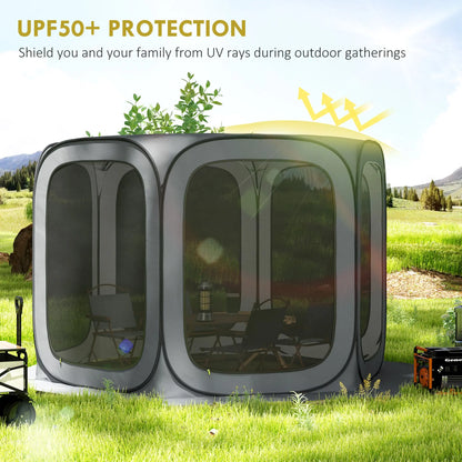 11 x 11ft Pop Up Screen Tent, UPF50+ Portable Camping Gazebo Screen House with Carry Bag, Dark Gray