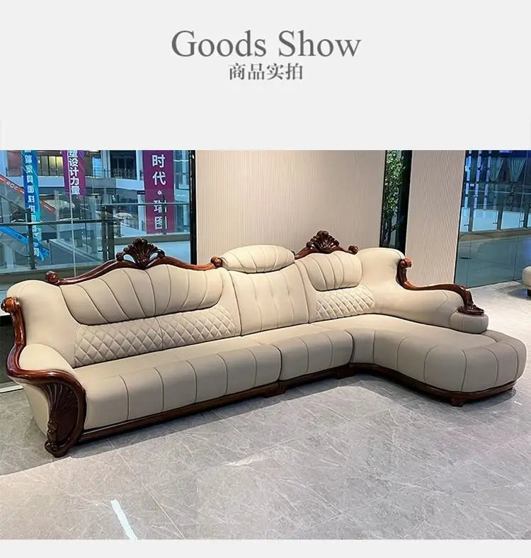 European leather sofa first layer cowhide combination living room villa luxury ebony sofa style fully furnished small apartment