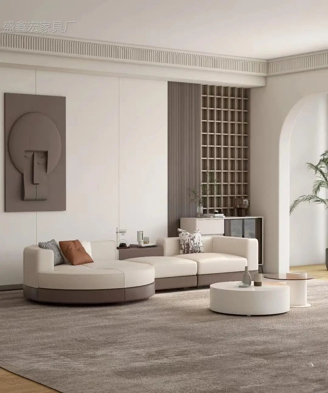 Modern simple straight corner cotton and linen round concubine modern living room sofa