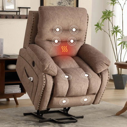 Power Lift Chair for Elderly USB Charging Remote Control Recliner Heat Massage Lay Flat Feature Extendable Fabric
