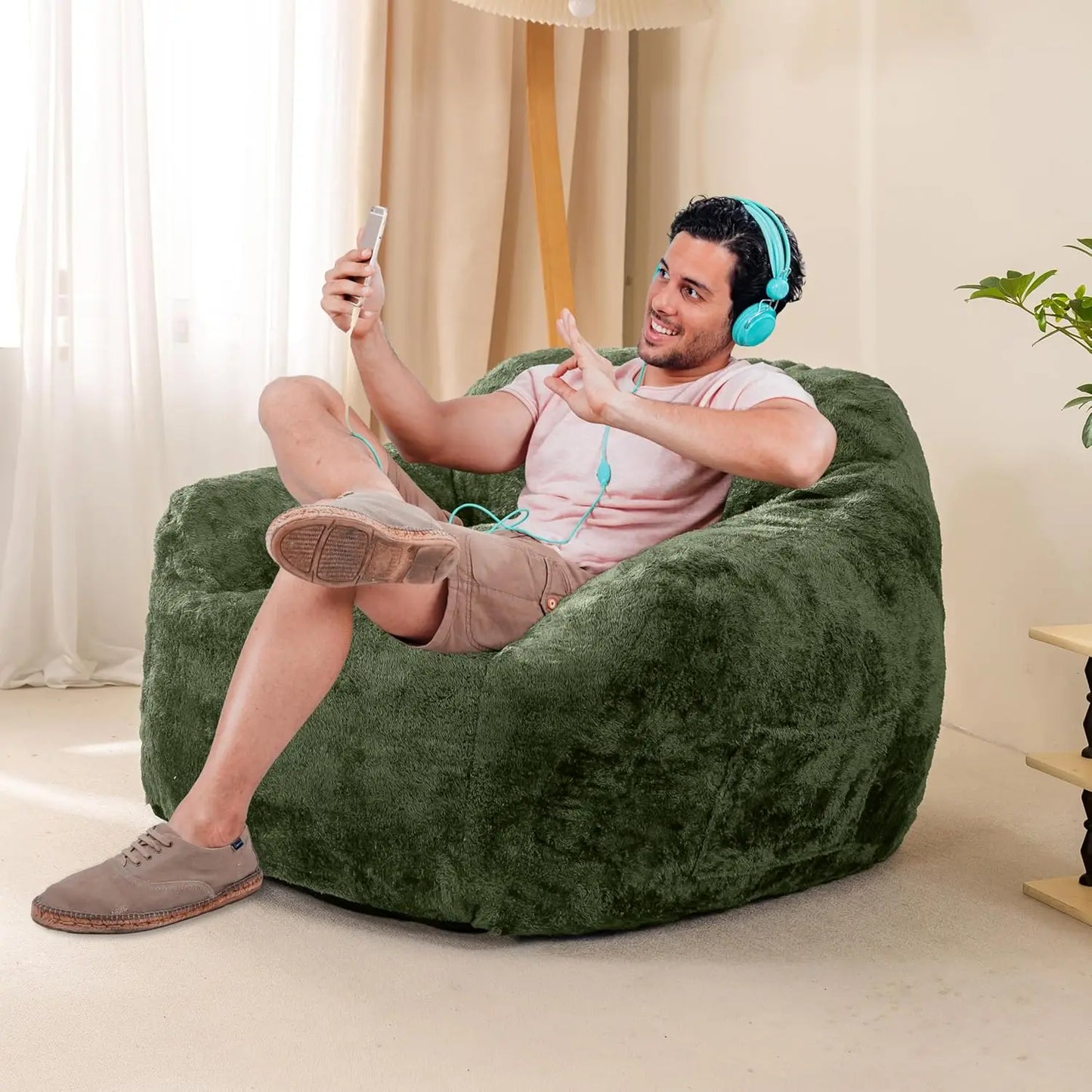Bean Bag Sofa Chair for Adults, Beanbag Couch for Reading, Gaming, Relaxing, Soft and Durable Cover Lazy Sofa, Dark Green