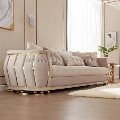 Luxury velvet sofa set stainless steel comfortable living room sofa villa apartment home