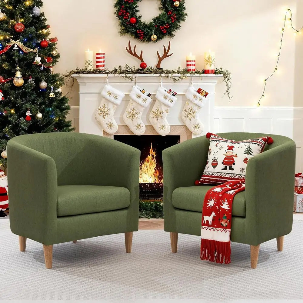 Accent Barrel Chairs Set of 2, Modern Comfy Living Room Chairs with Armrest Small Reading Chair with Cozy Soft Padded for Bedroo