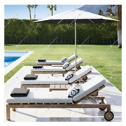 New Arrive Outdoor Wooden Teak Garden Set Daybed Chaise Lounge Furniture Teak Canopy Modern Solid Wood