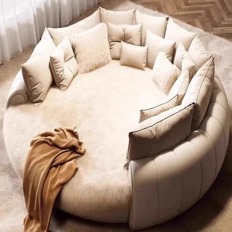 Fabric Round Bed Cream Wind Simple Double Wedding Light Luxury Adult Comfortable Bed Unusual High Quality Muebles Furniture