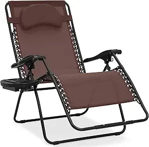 Oversized Zero Gravity Chair, Folding Outdoor Patio Lounge Recliner w/Cup Holder Accessory Tray, Pillow - Gray