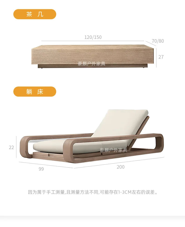 Nordic Outdoor Sofa Teak Sun Protection Waterproof Villa Garden Balcony Preservative Wood Outdoor Solid Wood Open-air Rattan Cha