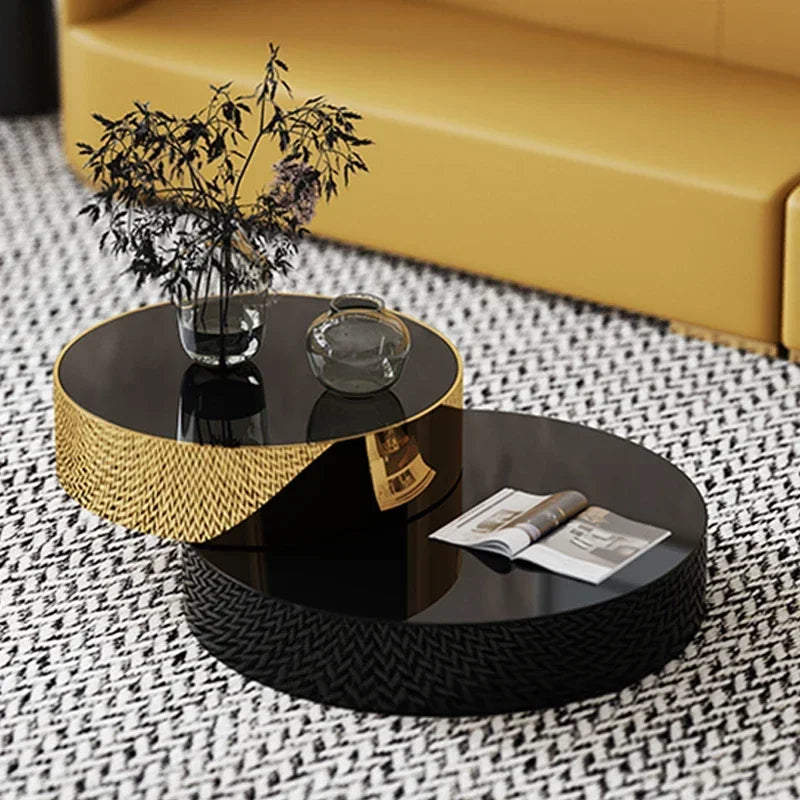 high end round coffee table double modern luxury stainless steel brass rotating black and gold coffee table