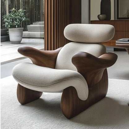 Solid wood art leisure chair designer soft decoration creative special-shaped reception chair  lazy chair