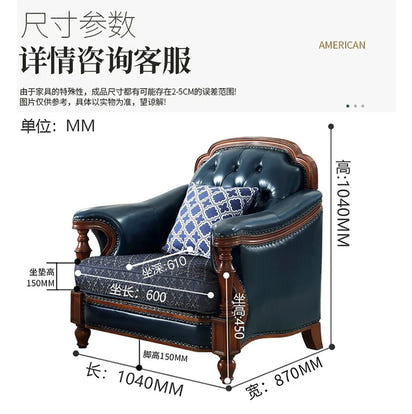 American first-layer leather sofa combination simple household solid wood corner villa L-shaped sofa