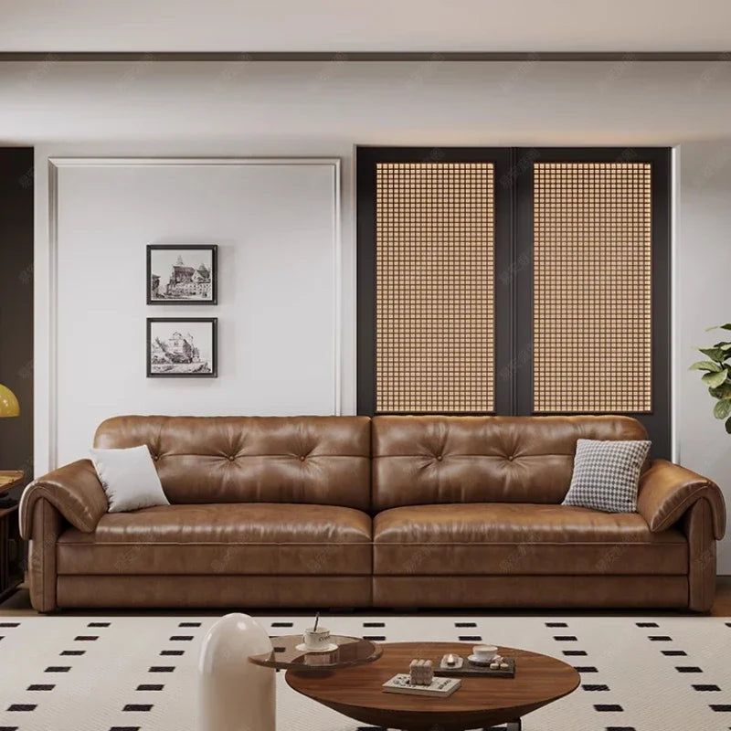 Minimalist Brown Sleep Sofa Faux Leather Designer Loveseat Lazy Sofa Couch Cloud Divano Da Soggiorno Living Room Furniture