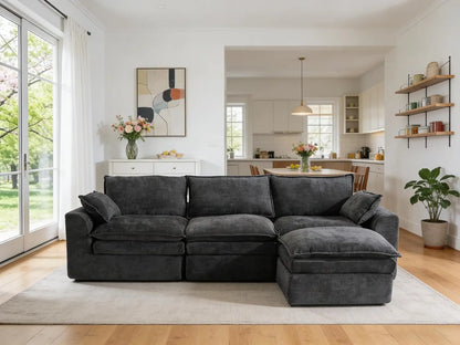 113" Cloud Sectional Boneless Couch for Living Room, Modern Modular Sectional Sofa Deep Seat with Ottoman,, Customized