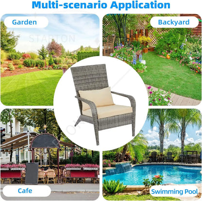 Outdoor Dining Adirondack Rattan Chair with Cushion and Pillow 2 Pieces Outdoor Wicker Patio Chairs