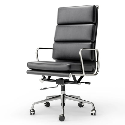 Classic Office Chair Genuine Leather Executive Desk with Lumbar Support Ergonomic Computer Chair with Aluminum Arms Office Room