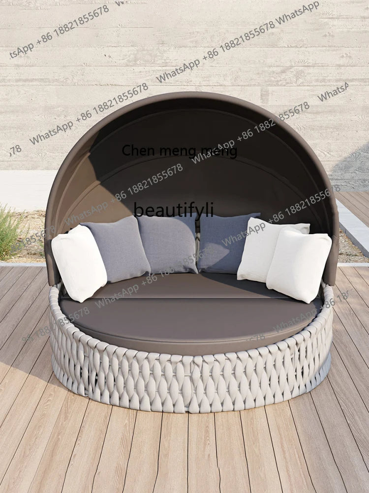 Outdoor Rattan Aluminum Alloy Lounge Bed Leisure Hotel Beach Open-Air Sofa Recliner Set