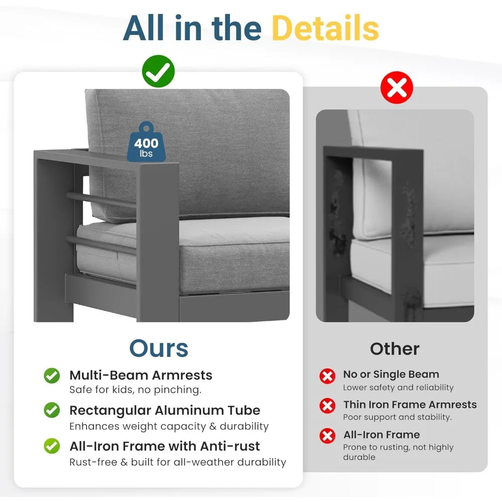 5-Piece Outdoor Patio Set, Grey Sectional Furniture with Upgraded Cushions for Garden & Backyard