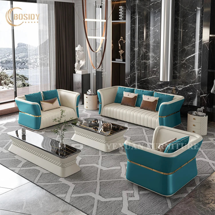 Modern Luxury Indoor Synthetic Leather Sofa Set 2025 Designs Stainless Steel Wood for Living Room Furniture for Hotels