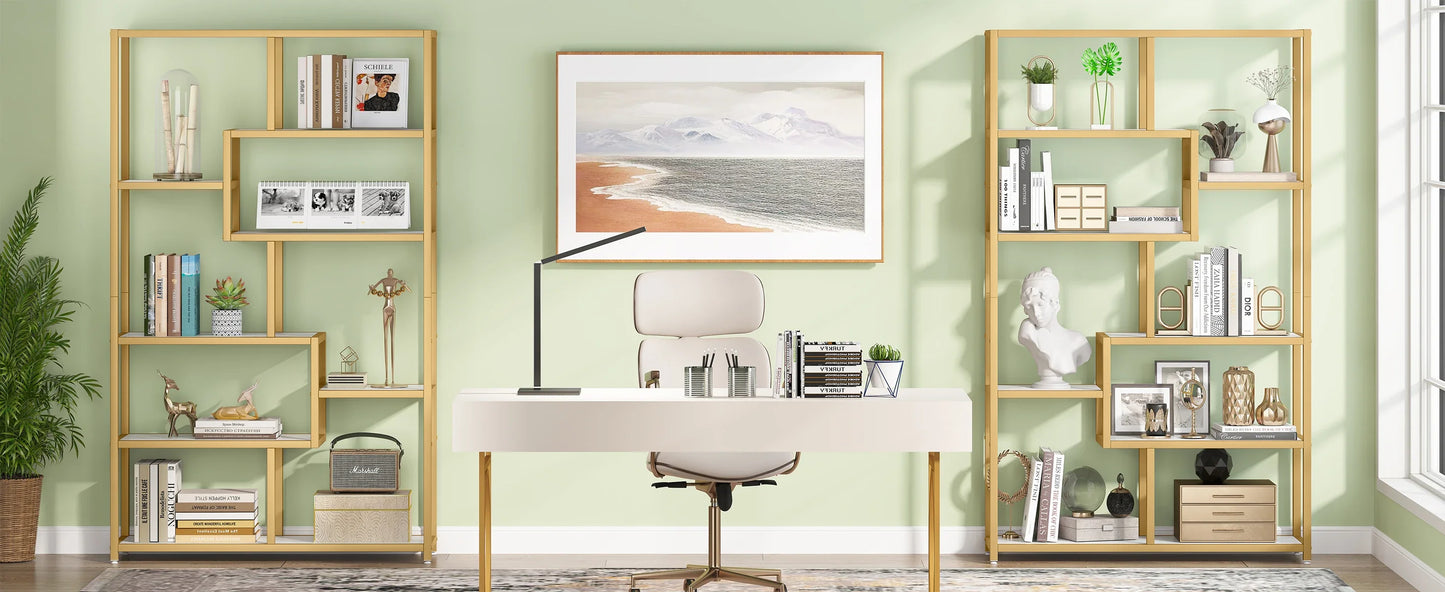 Tribesigns Bookshelf Bookcase, Gold 8-Open Shelf Etagere Bookcase with Faux Marble, Modern Book Shelves Display Shelf