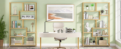 Tribesigns Bookshelf Bookcase, Gold 8-Open Shelf Etagere Bookcase with Faux Marble, Modern Book Shelves Display Shelf