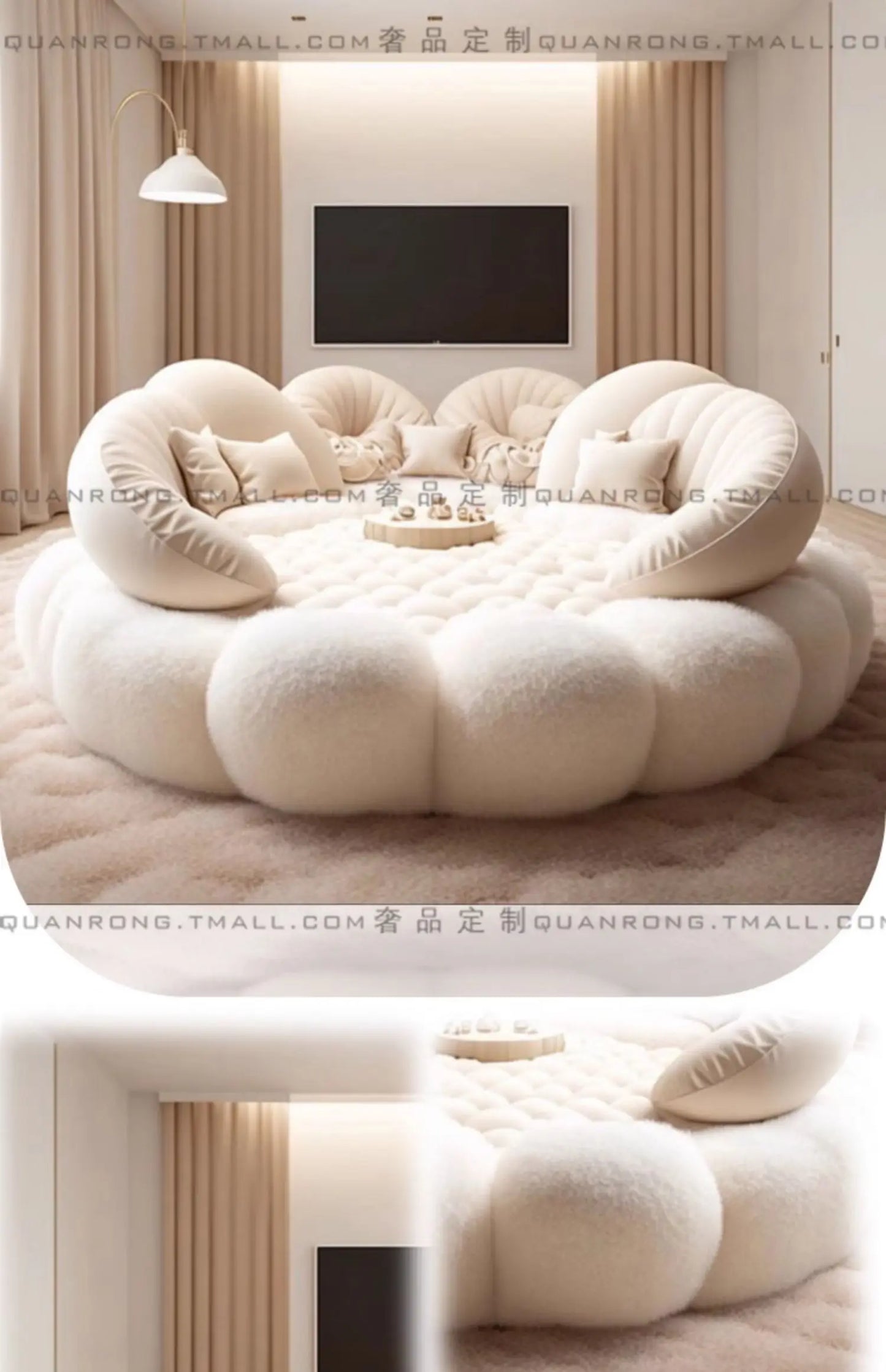 Round Aesthetics Soft Bed Frame European Full Master Bedroom Hotel Create Bed King Size Fashionable Modern Cama Casal Furniture