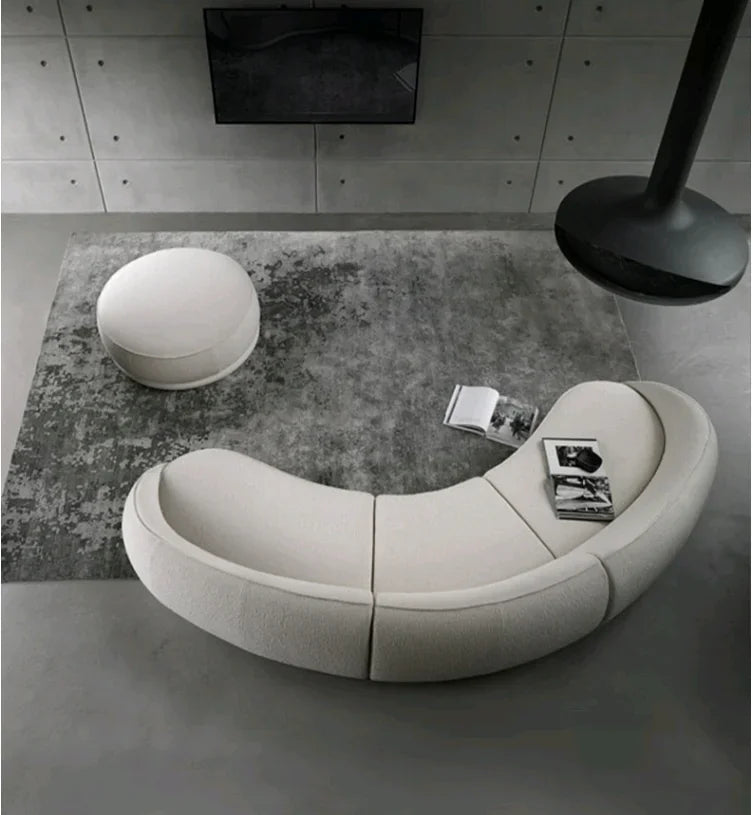 Sili Style Living Room Moon Faux Leather Fabric Nordic Designer Semi-Arc Light Luxury Cashew Curved Sofa living room furniture