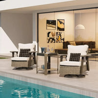 Swivel Rocker Patio Chairs Set with Matching Side Table Wicker Bistro Set and Premium Cushion Fabric