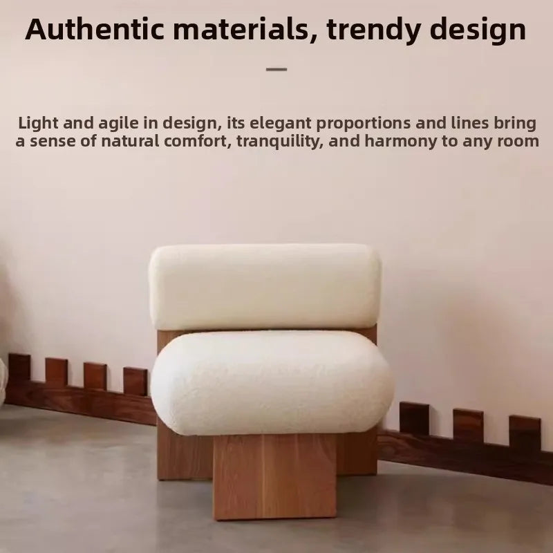 Wabi Sabi Style Single Sofa Chair, Casual Designer, Small-sized Solid Wood Hotel, Homestay, Living Room, Balcony, Single Chair