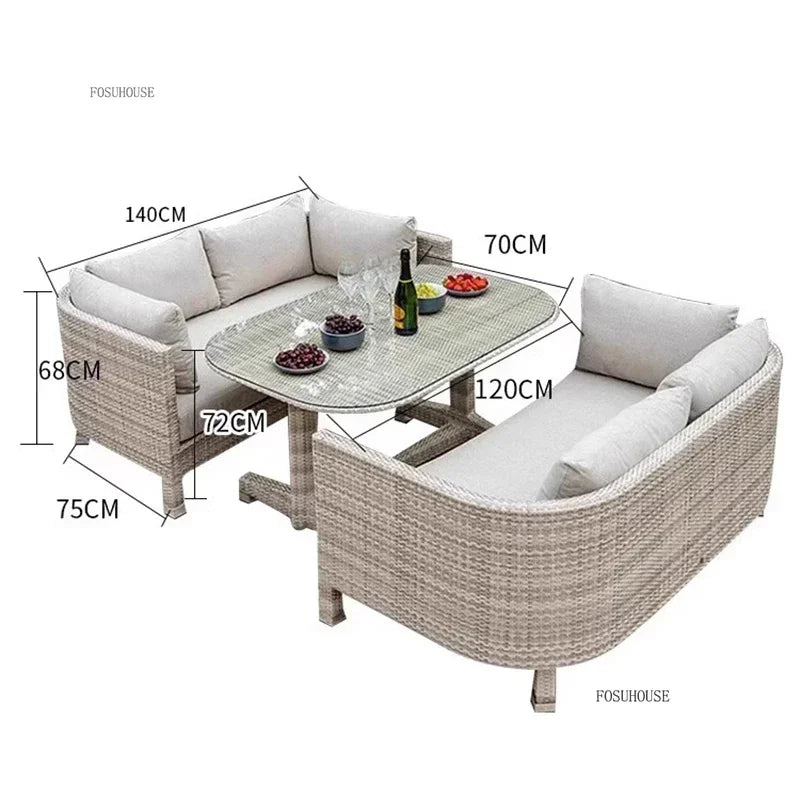 Nordic Outdoor Garden Sofas Leisure PE Rattan Garden Terrace Sofa Chair Set Courtyard Balcony Double Sofa Outdoor Furniture GG A