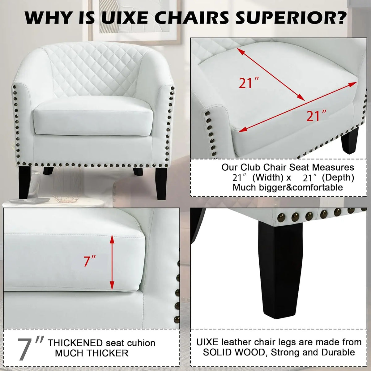 Modern Club Armchair - Comfortable Faux Leather Barrel Chair with Nailhead Trim for Living Room, Stylish Upholstered Single Sofa