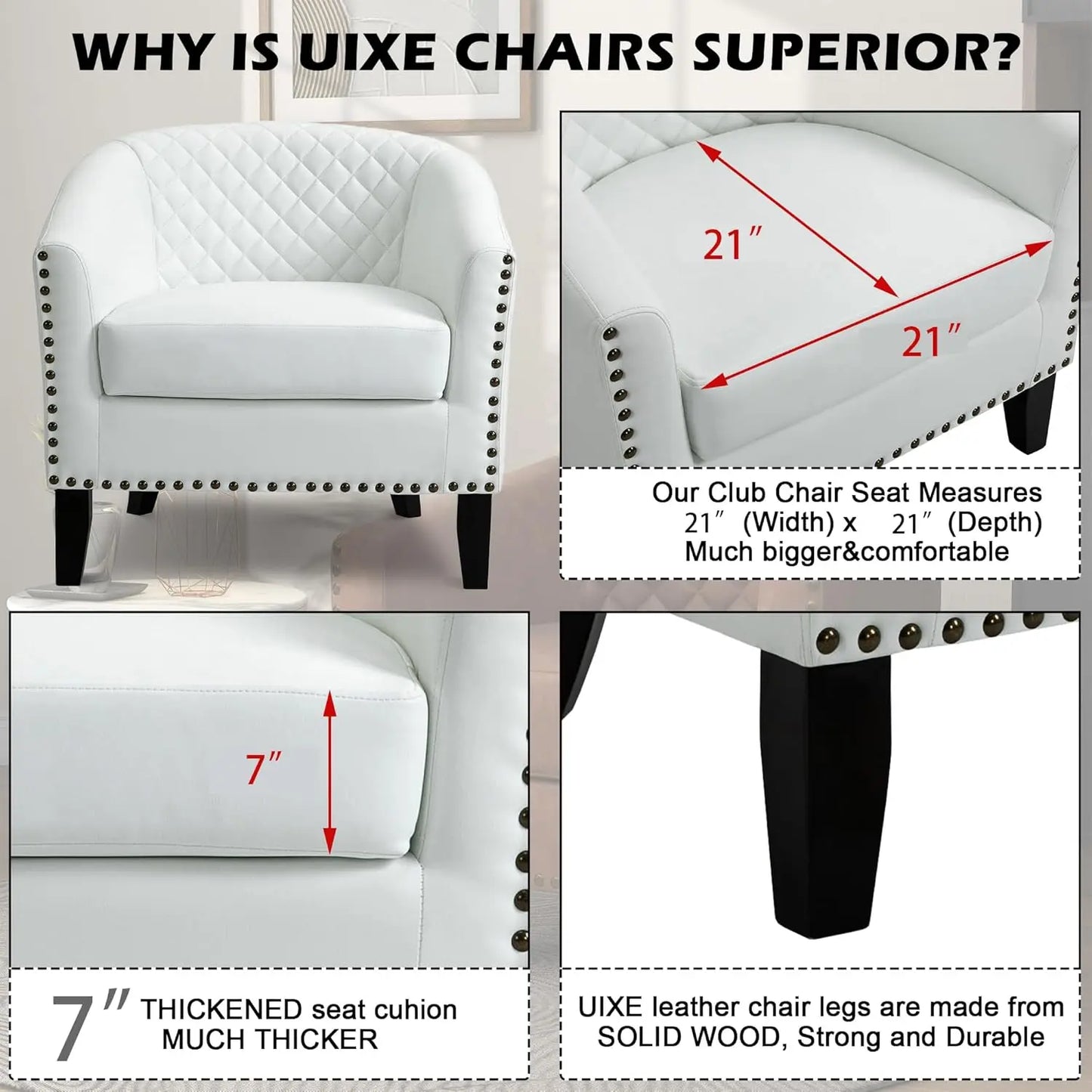 Modern Club Armchair - Comfortable Faux Leather Barrel Chair with Nailhead Trim for Living Room, Stylish Upholstered Single Sofa