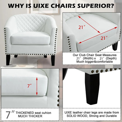 Modern Club Armchair - Comfortable Faux Leather Barrel Chair with Nailhead Trim for Living Room, Stylish Upholstered Single Sofa