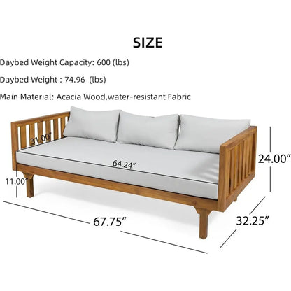 Outdoor Acacia Wood Daybed, 3 Seater Day Bed Couch Soa with Water Resistant Cushions or Patio Backyard, Garden urniture, Light G