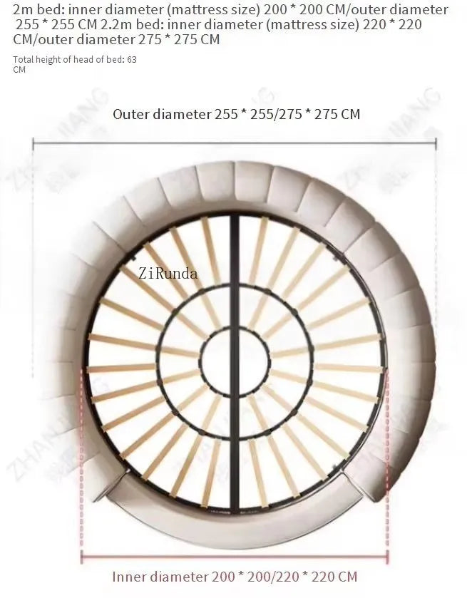 Round Double Bed Upholstered Bed Wooden Frame Family Hotel Princess Bedroom Bed