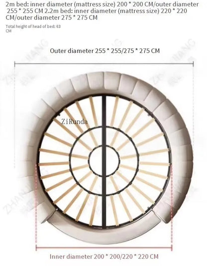 Round Double Bed Upholstered Bed Wooden Frame Family Hotel Princess Bedroom Bed
