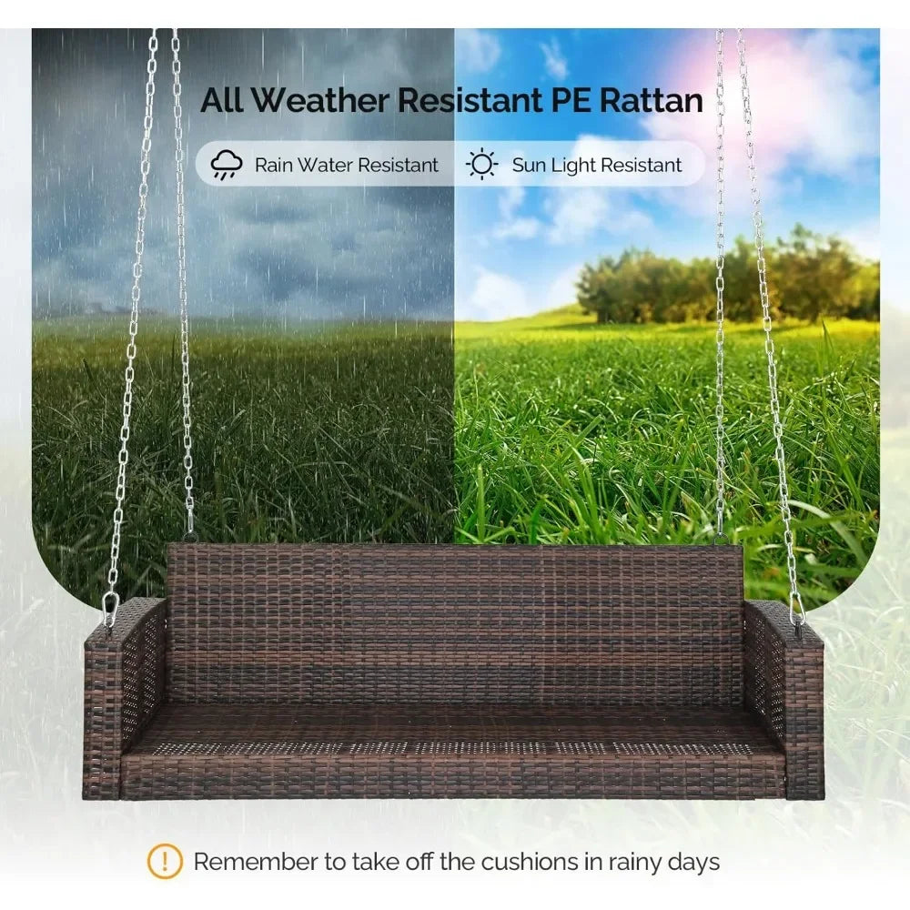 #For Heavy Duty 800 LBS Wicker Hanging Porch Swing with Cushions & Chains,  Outdoor Rattan Swing Bench for Garden, Yard&