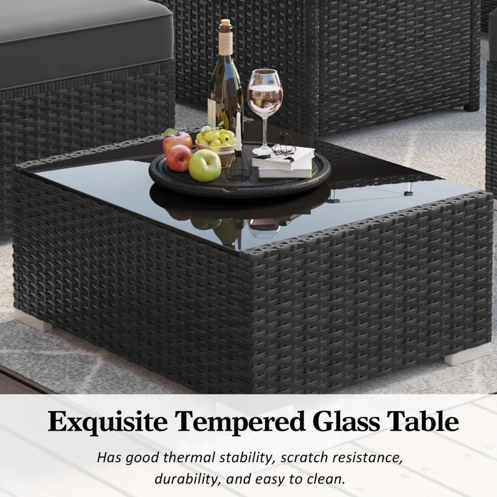 15 Piece Patio Furniture Set with Fire Pit Table, Outdoor Conversation Sets Wicker Rattan Sectional Sofa with Coffee Ta