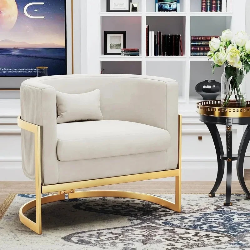 Velvet Upholstered Modern Barrel Chair with Gold Legs, Accent Armchair for Bedroom or Living Room, Side Sofa Chair
