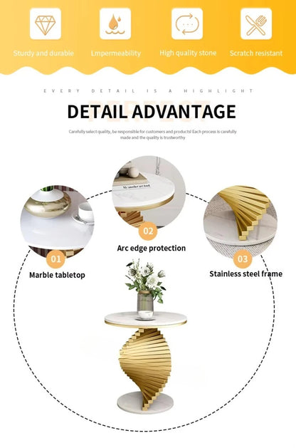 Luxury Home Furniture Smart Travertine Small Round Modern Metal Gold Marble Side Table Living Room Coffee Table