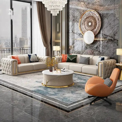 Italian Modern Luxury Art Style Leather Sofa Set Villa Living Room Furniture Leather Combination Sofa Set Support Customization