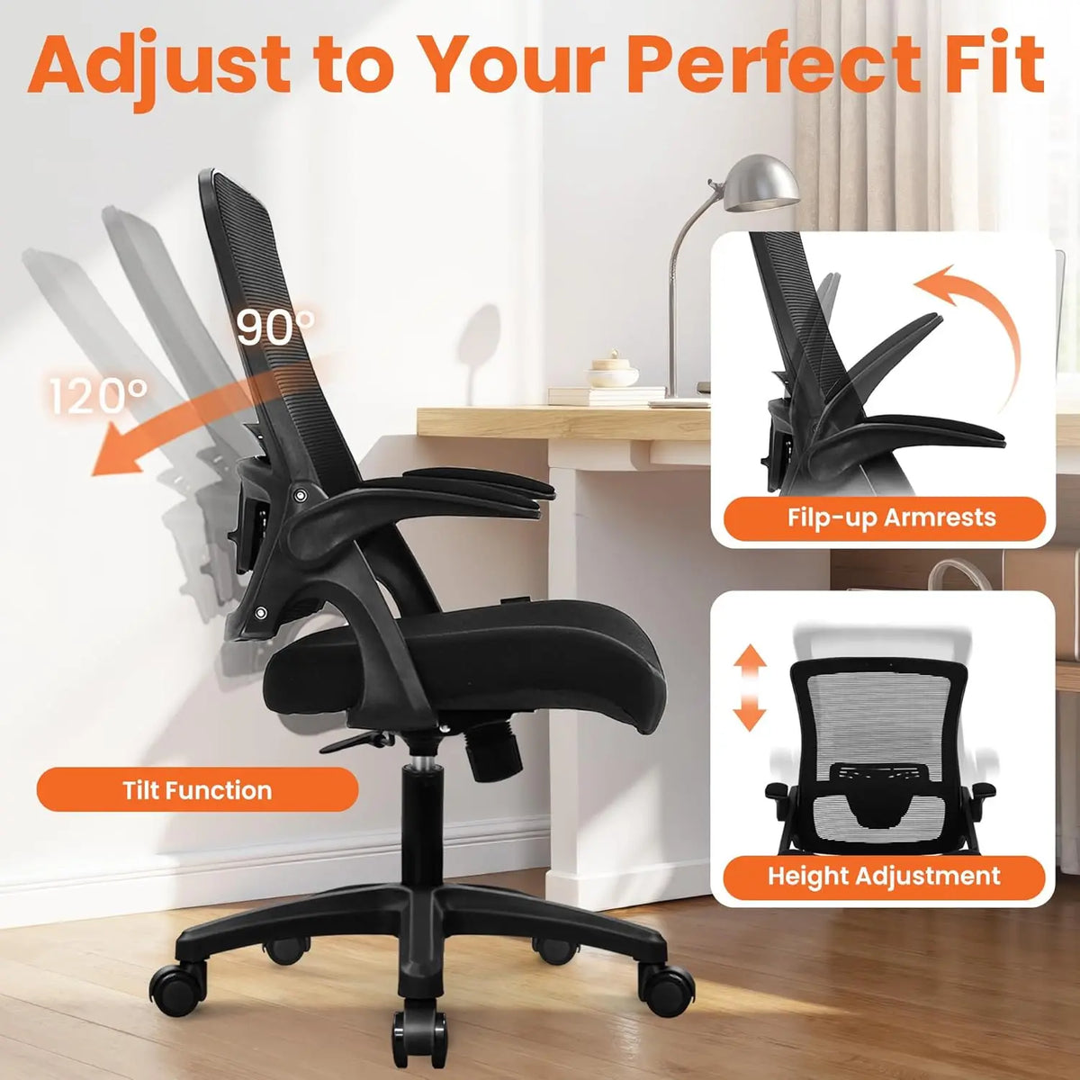 Office Desk Gaming Chair Computer High Back Mesh Seat with Rolling Wheels Ergonomic Adjustable Comfy Flip-up Armrests Lumbar Sup