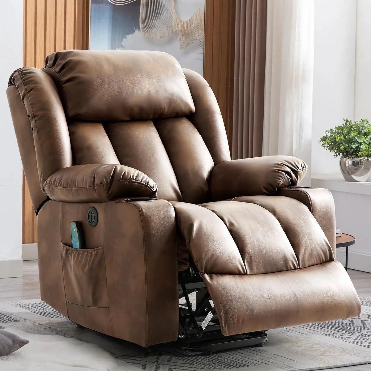 Leather Power Lift Recliner Chair for Elderly Cream Customized Comfortable Living Room Furniture Home Health Care Equipment