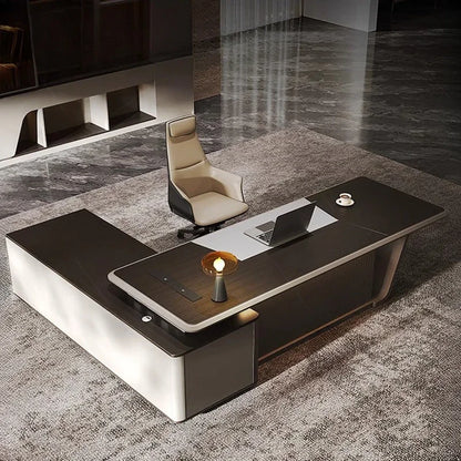 High Quality Light LuxuryOffice Desk Boss L Shaped Work Manager Computer Desks Executive Shelf Escritorio Oficina Furniture