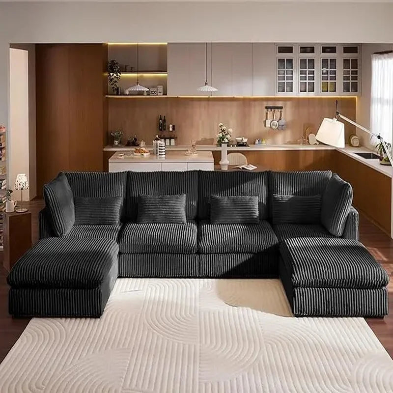 Wide Seat Sectional with Reversible Chaise, Modern Comfy Sleeper Sofa Bed for Living Room, Shaped Couches in Corduroy